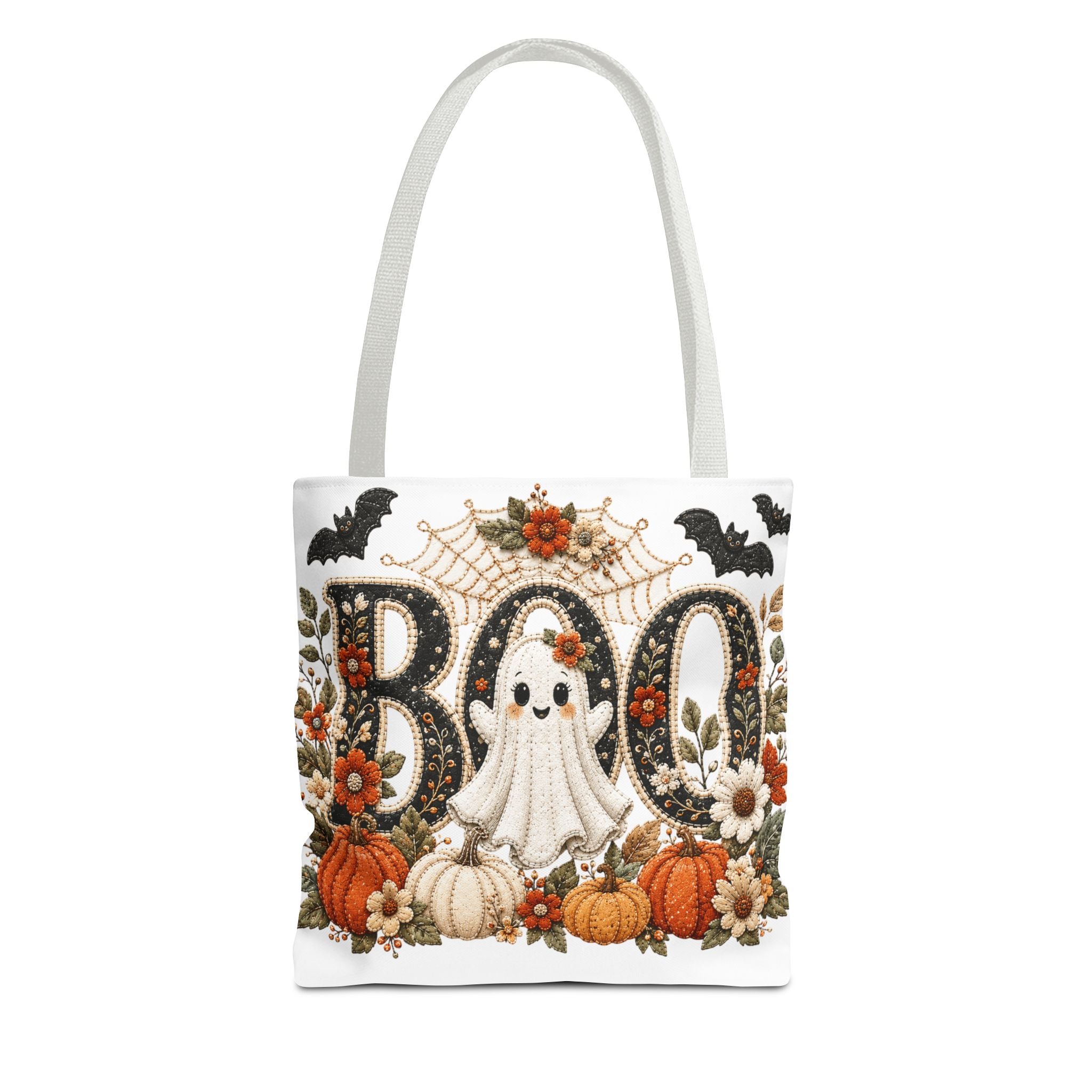 Cute Boo Tote Bag — Cute Ghost, Pumpkins & Floral Fall Trick-or-Treat Tote