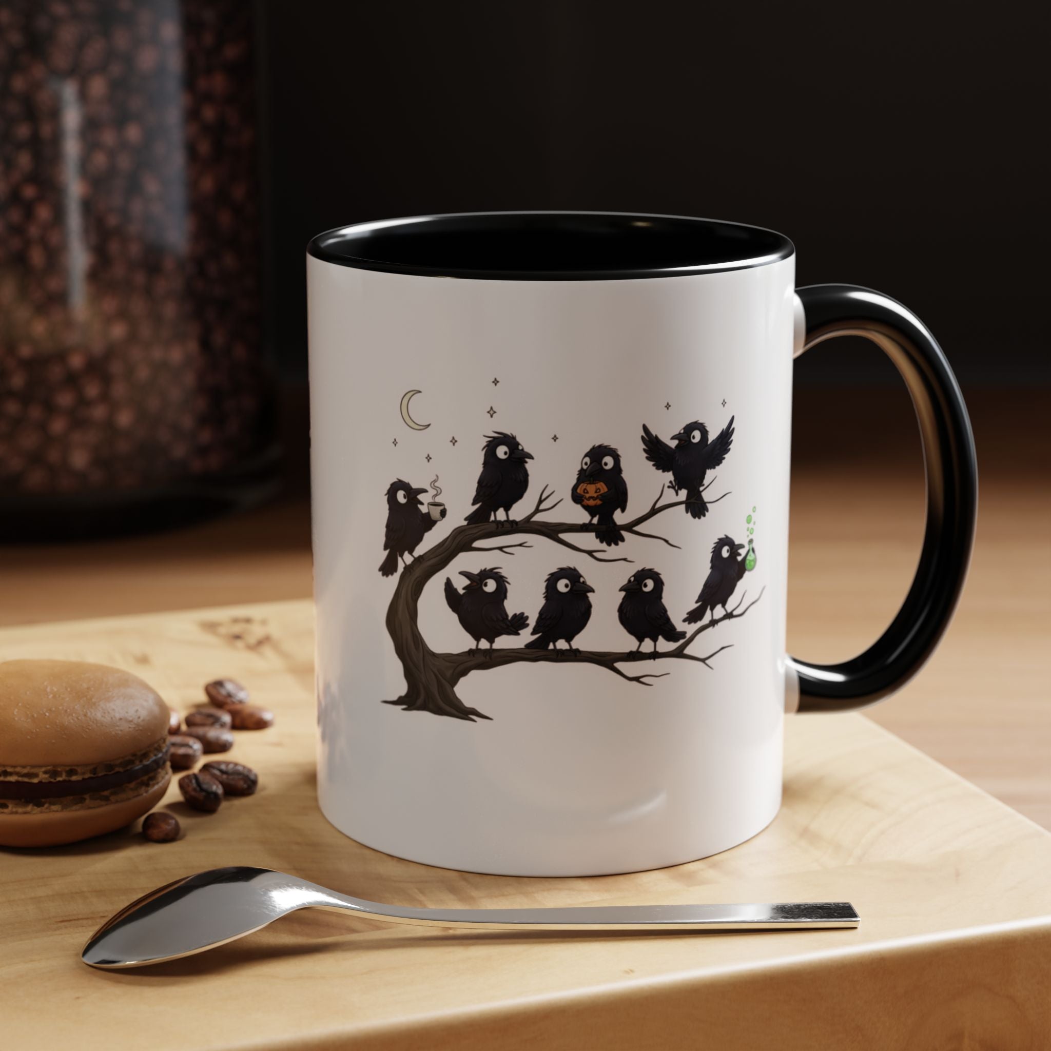 Local Murder Accent Coffee Mug — Cute Crow Flock "Not A Real Murder" Illustration