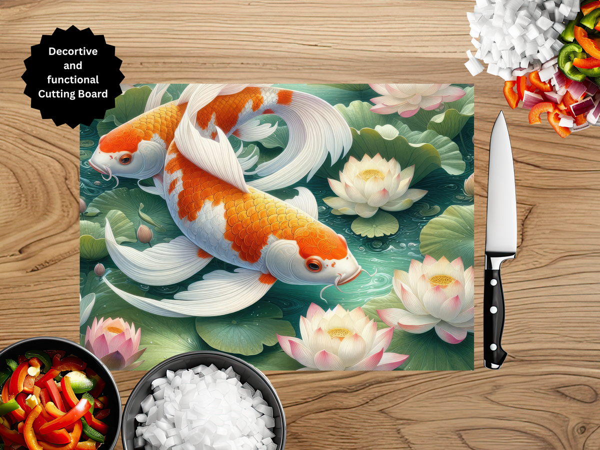 Koi Fish Glass Cutting Board - Tempered Glass Kitchen Board TheCraftNook