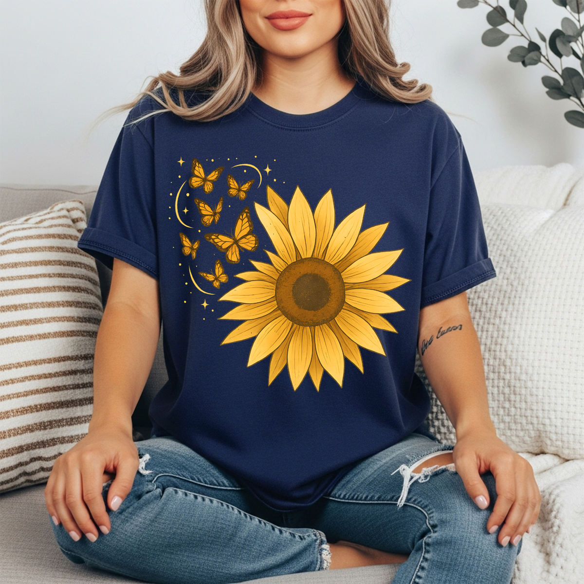 Sunflower Butterflies Tee TheCraftNook