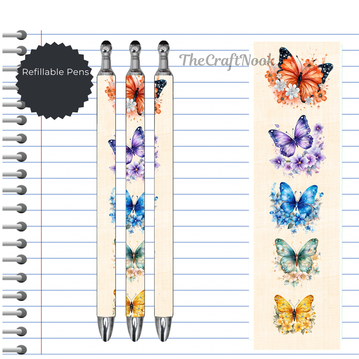 Butterfly Refillable Pens, multiple options and Images available. TheCraftNook