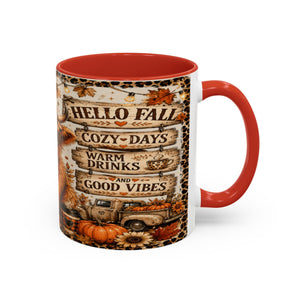 Hello Fall Accent Coffee Mug — Cozy Days, Warm Drinks & Good Vibes Autumn Mug Printify