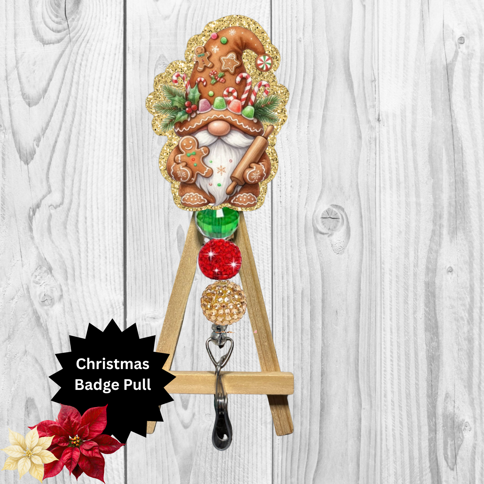 Gingerbread Gnomes Glitter Badge Pull | Badge Reel TheCraftNook