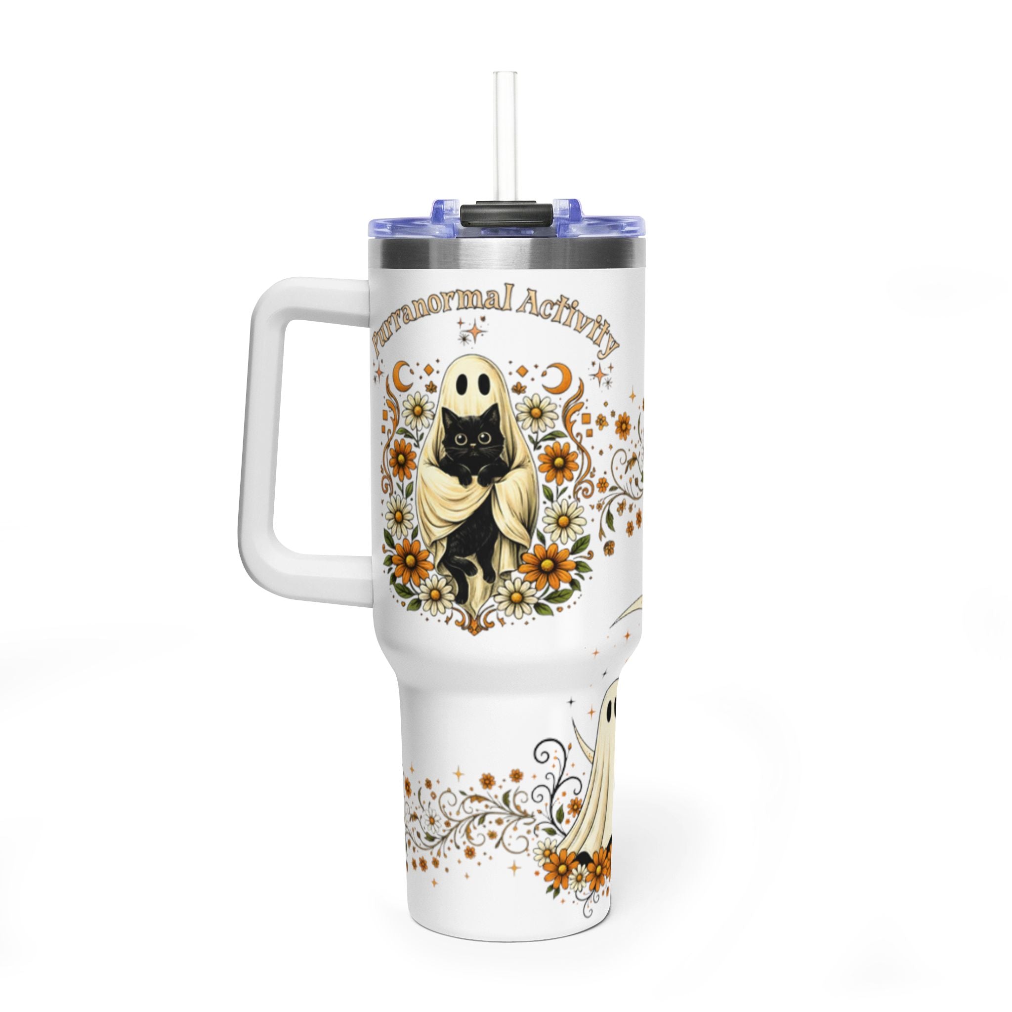 Ghost Cat in Bloom 40 oz Thermal Tumbler