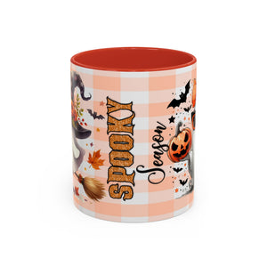Spooky Season Accent Coffee Mug — Cute Halloween Ghost with Pumpkins (11/15oz) Printify