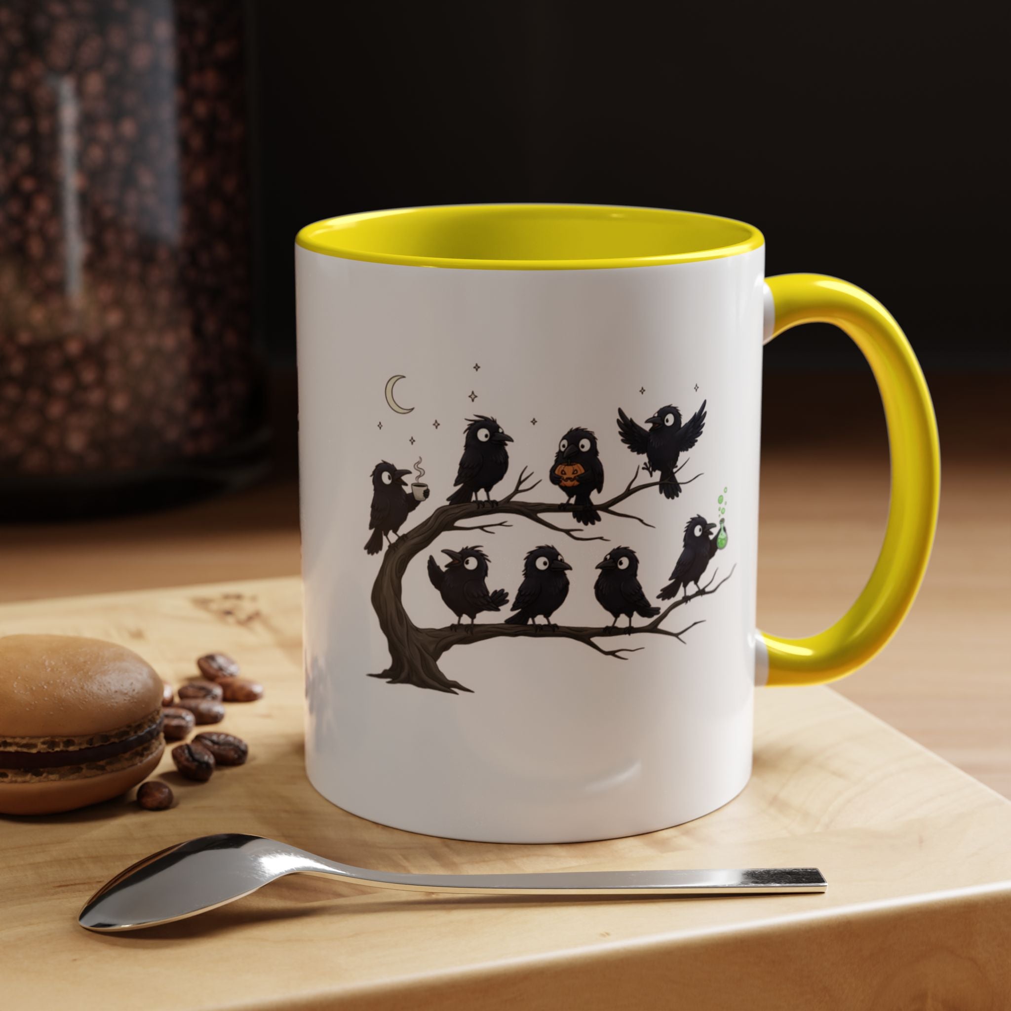 Local Murder Accent Coffee Mug — Cute Crow Flock "Not A Real Murder" Illustration