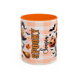 Spooky Season Accent Coffee Mug — Cute Halloween Ghost with Pumpkins (11/15oz) Printify