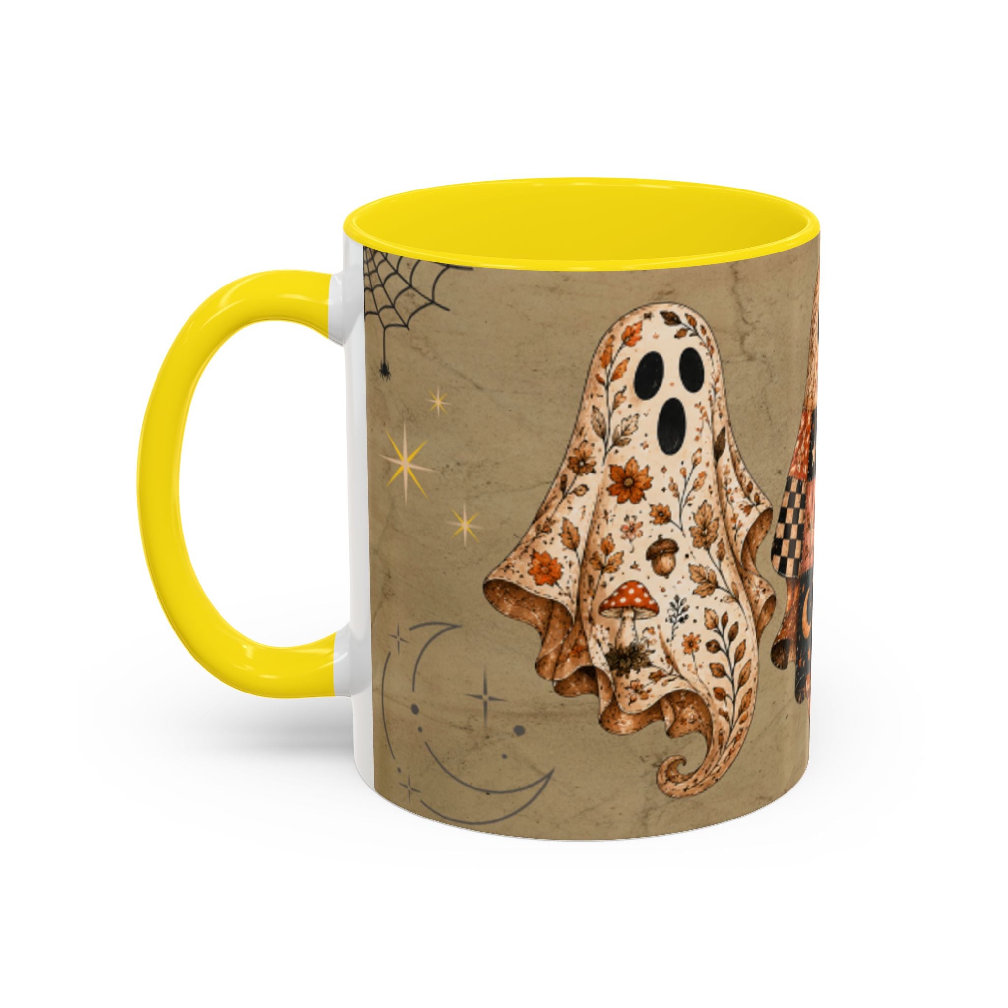 Preppy Ghost Halloween Patchwork Ghost Coffee Mug — Spooky Vintage Accent Ceramic Mug (11/15oz)