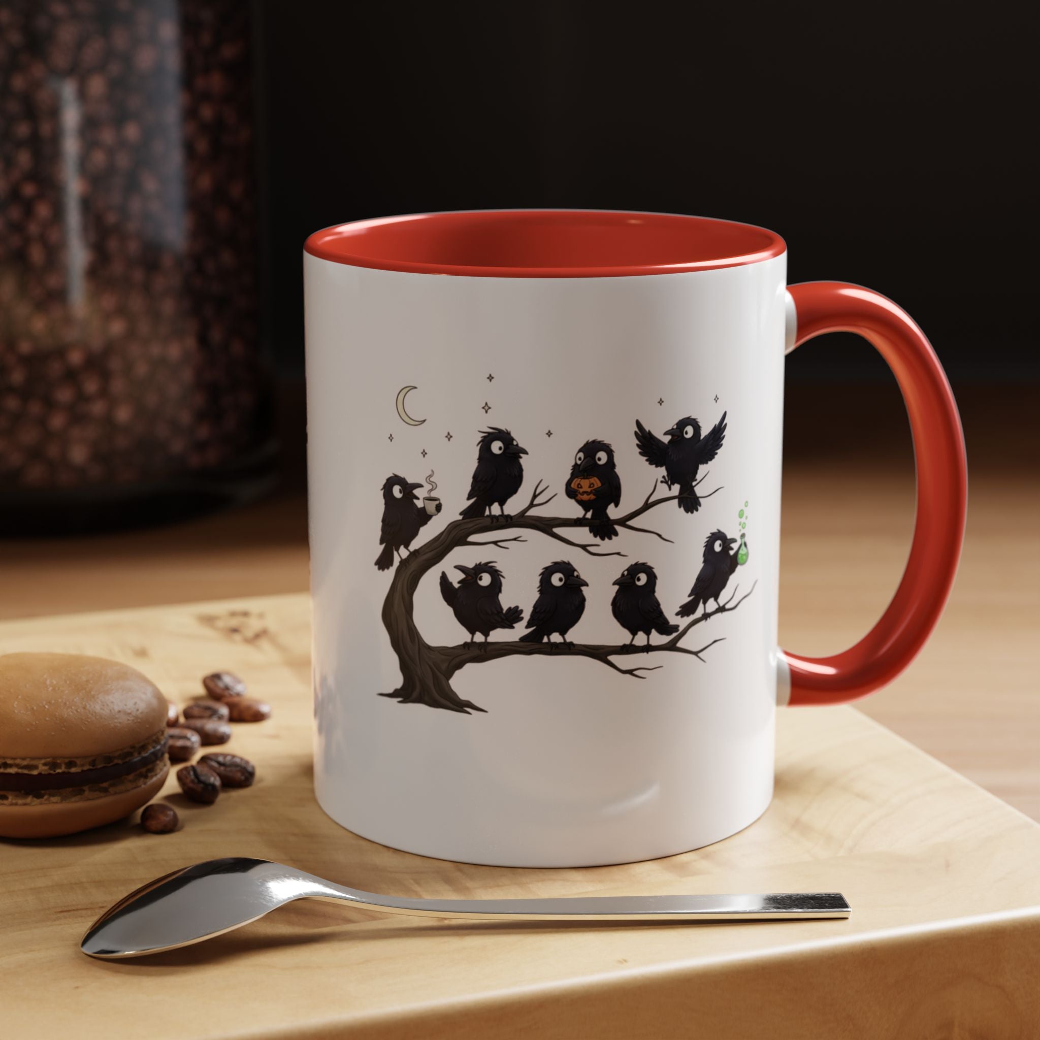 Local Murder Accent Coffee Mug — Cute Crow Flock "Not A Real Murder" Illustration