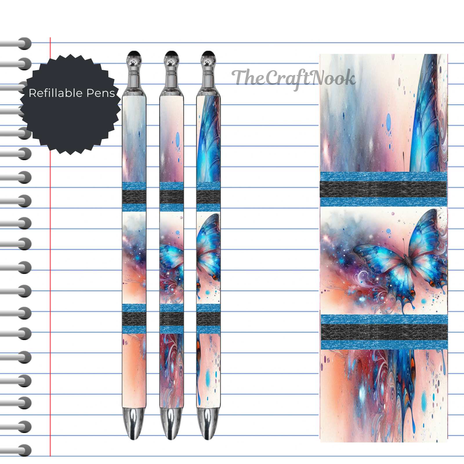 Butterfly Refillable Pens, multiple options and Images available. TheCraftNook