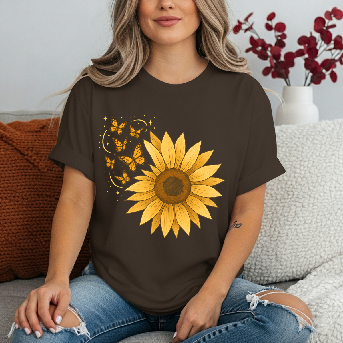 Sunflower Butterflies Tee TheCraftNook