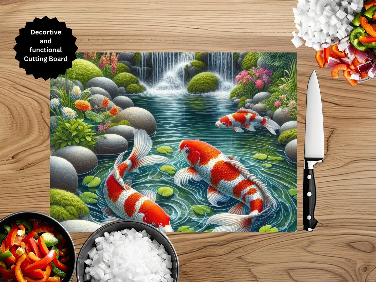 Koi Fish Glass Cutting Board - Tempered Glass Kitchen Board TheCraftNook