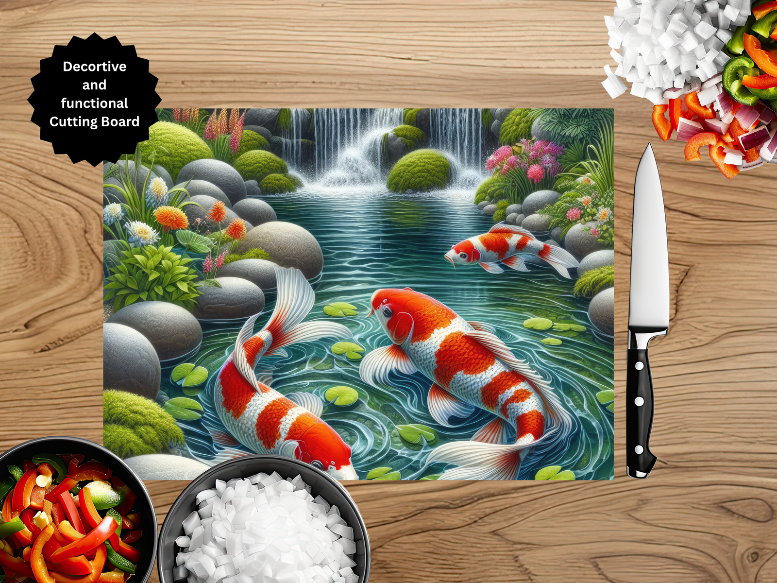 Koi Fish Glass Cutting Board - Tempered Glass Kitchen Board TheCraftNook