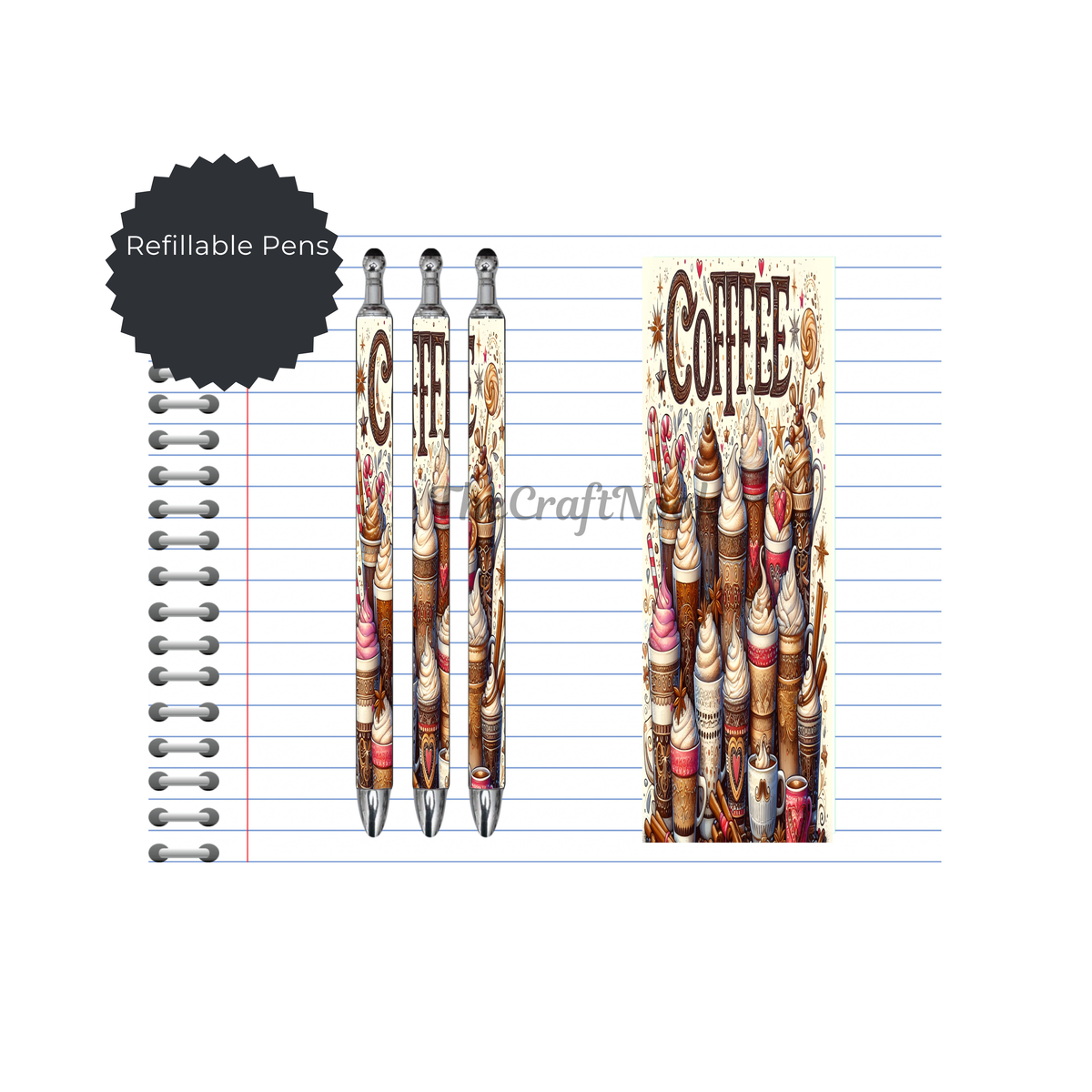Caffeine & Creativity Refillable Pens, multiple options and Images available. TheCraftNook