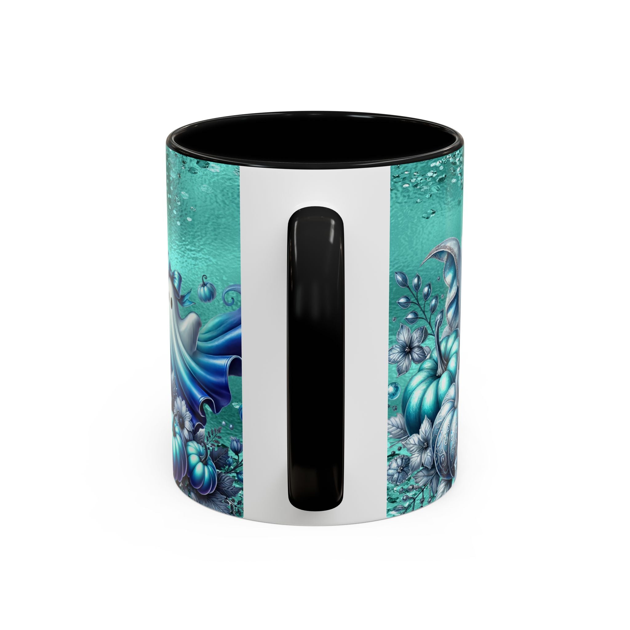 Teal Ghosts & Pumpkins Coffee Mug — Halloween Accent Mug (11/15 oz)