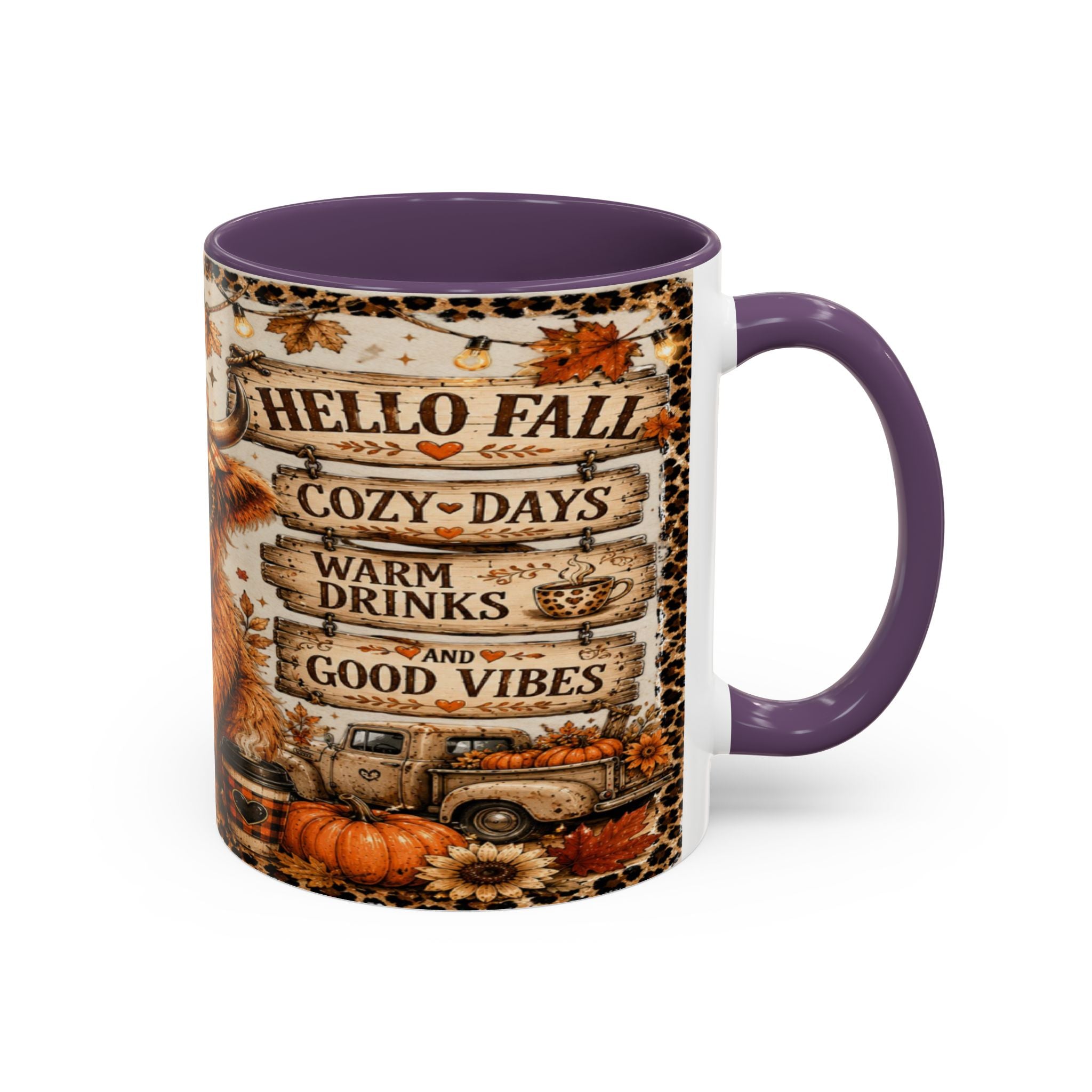 Hello Fall Accent Coffee Mug — Cozy Days, Warm Drinks & Good Vibes Autumn Mug