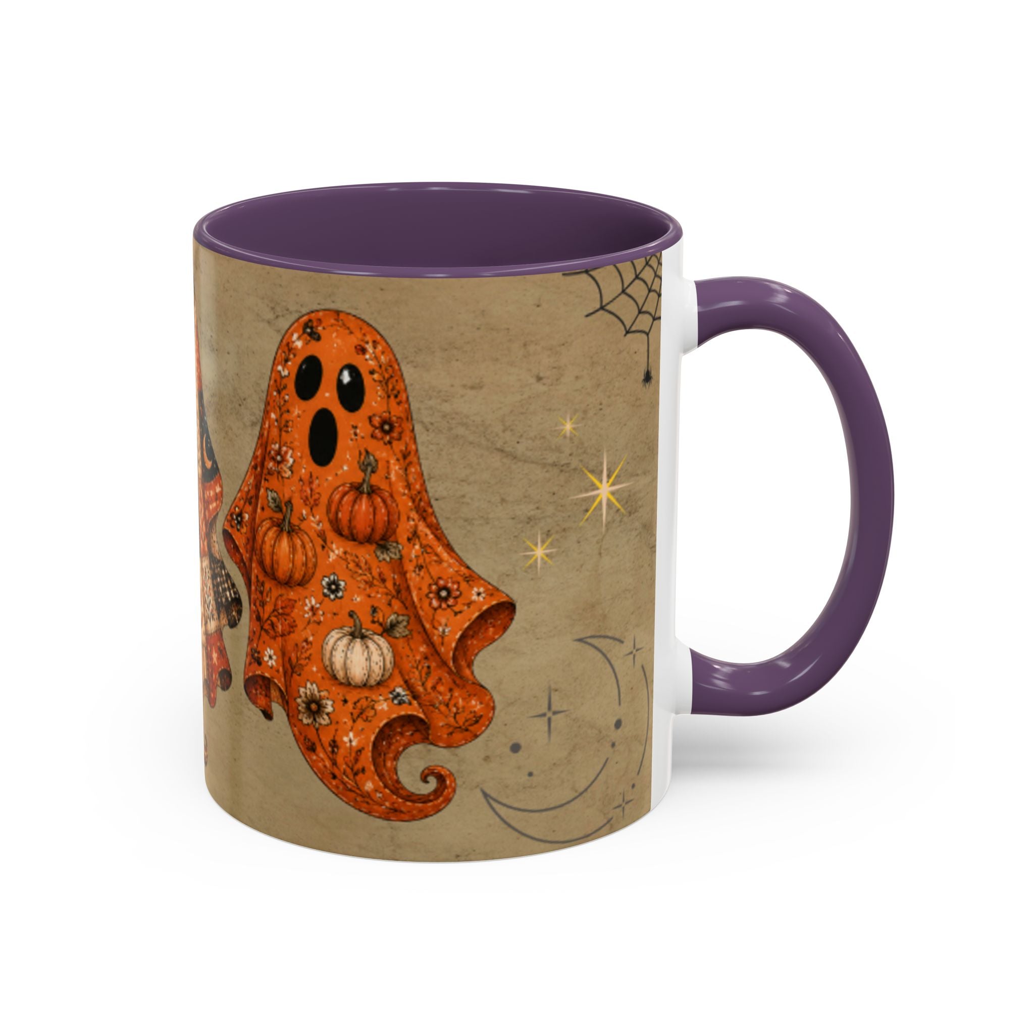 Preppy Ghost Halloween Patchwork Ghost Coffee Mug — Spooky Vintage Accent Ceramic Mug (11/15oz)