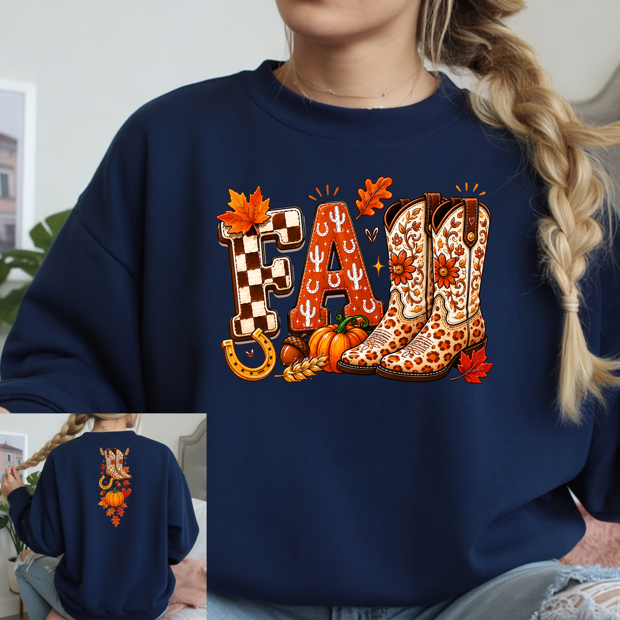 Fall Long Sleeve Front & Back Graphic Tee | Gildan G240 Ultra Cotton