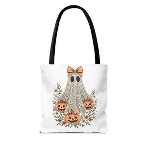 Lacey Ghost Halloween Cottagecore Tote Bag Printify