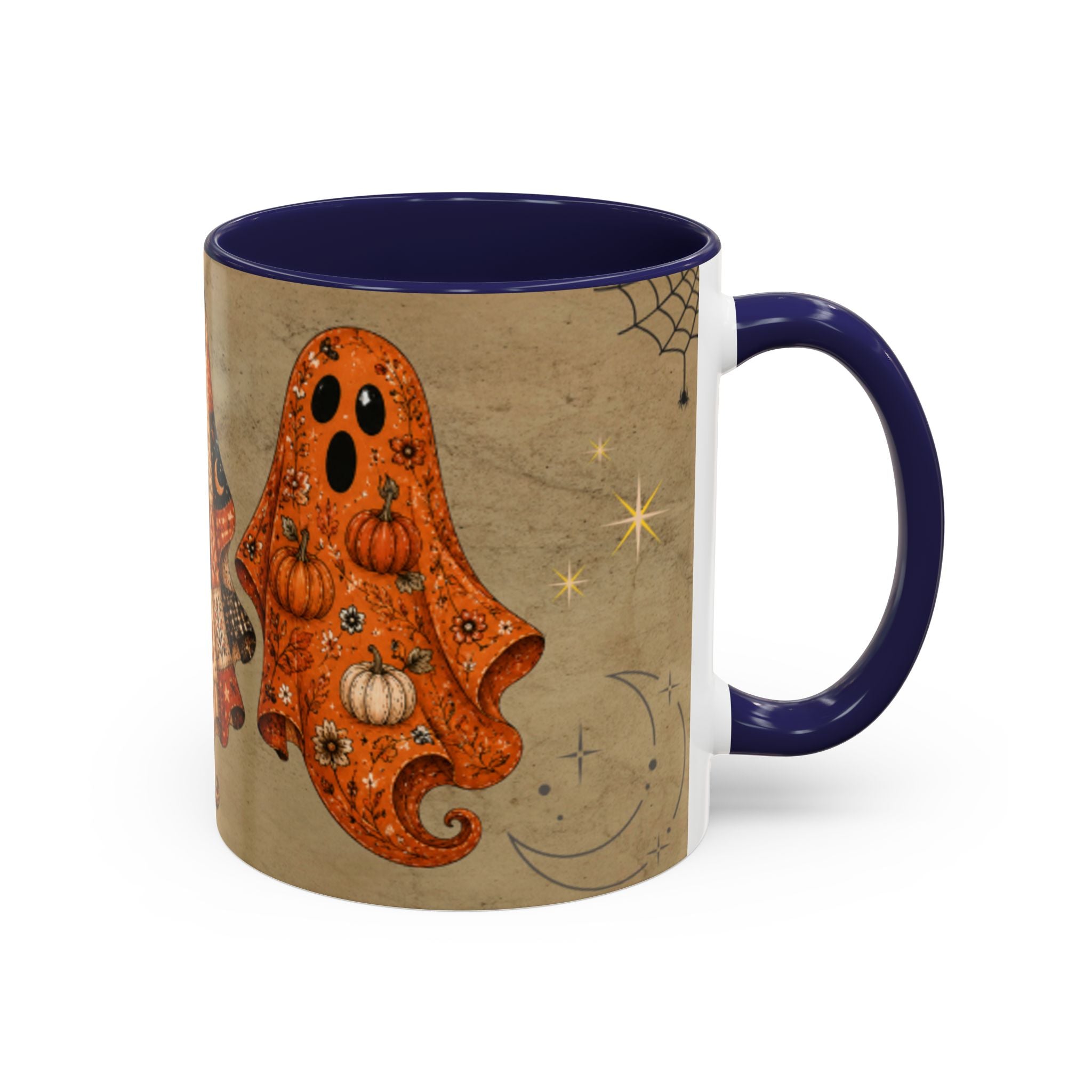Preppy Ghost Halloween Patchwork Ghost Coffee Mug — Spooky Vintage Accent Ceramic Mug (11/15oz)