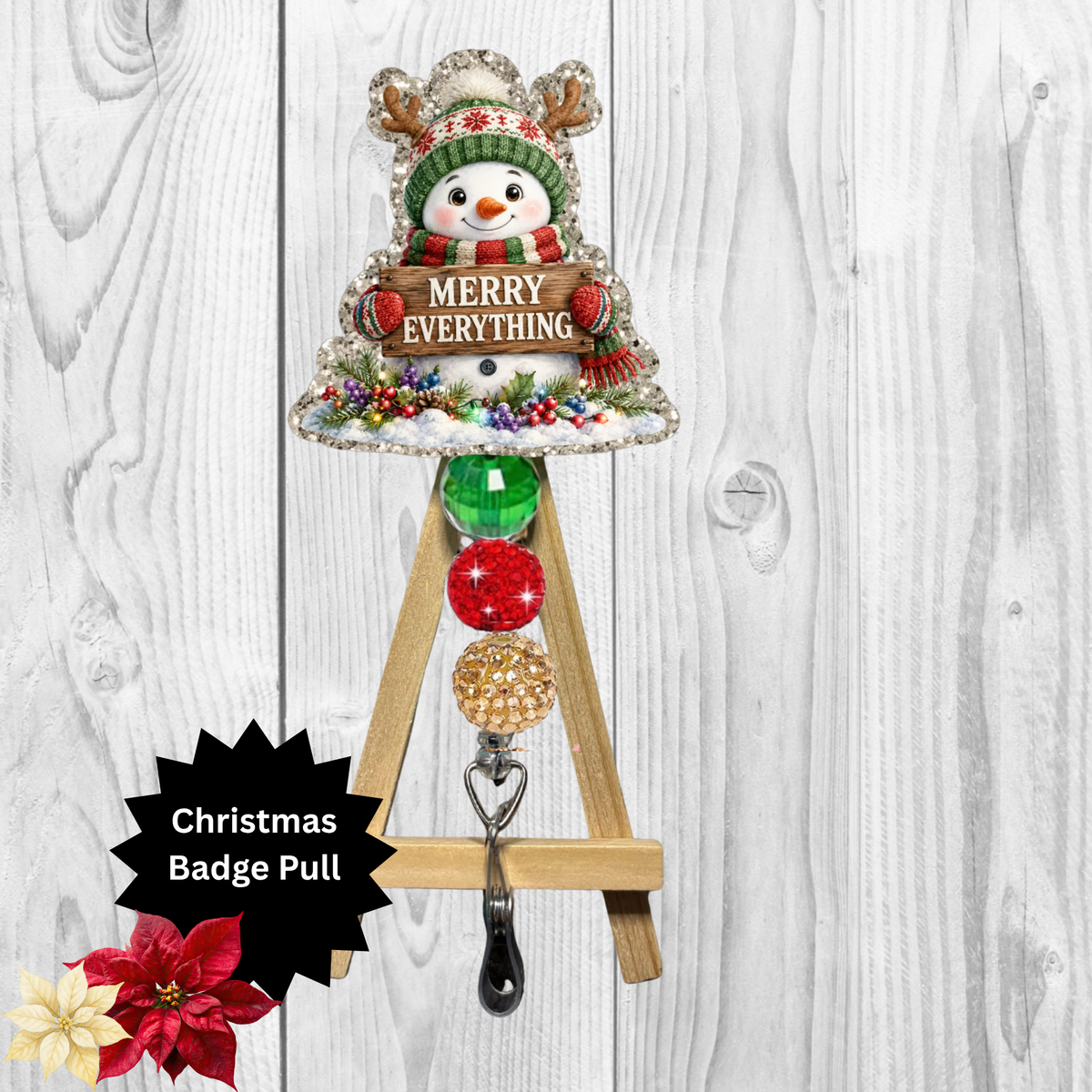 Merry Everything Snowman Glitter Badge Pull | Badge Reel TheCraftNook