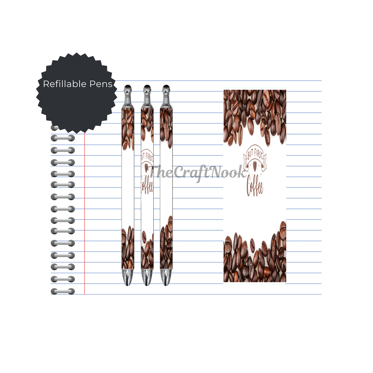 Caffeine & Creativity Refillable Pens, multiple options and Images available. TheCraftNook