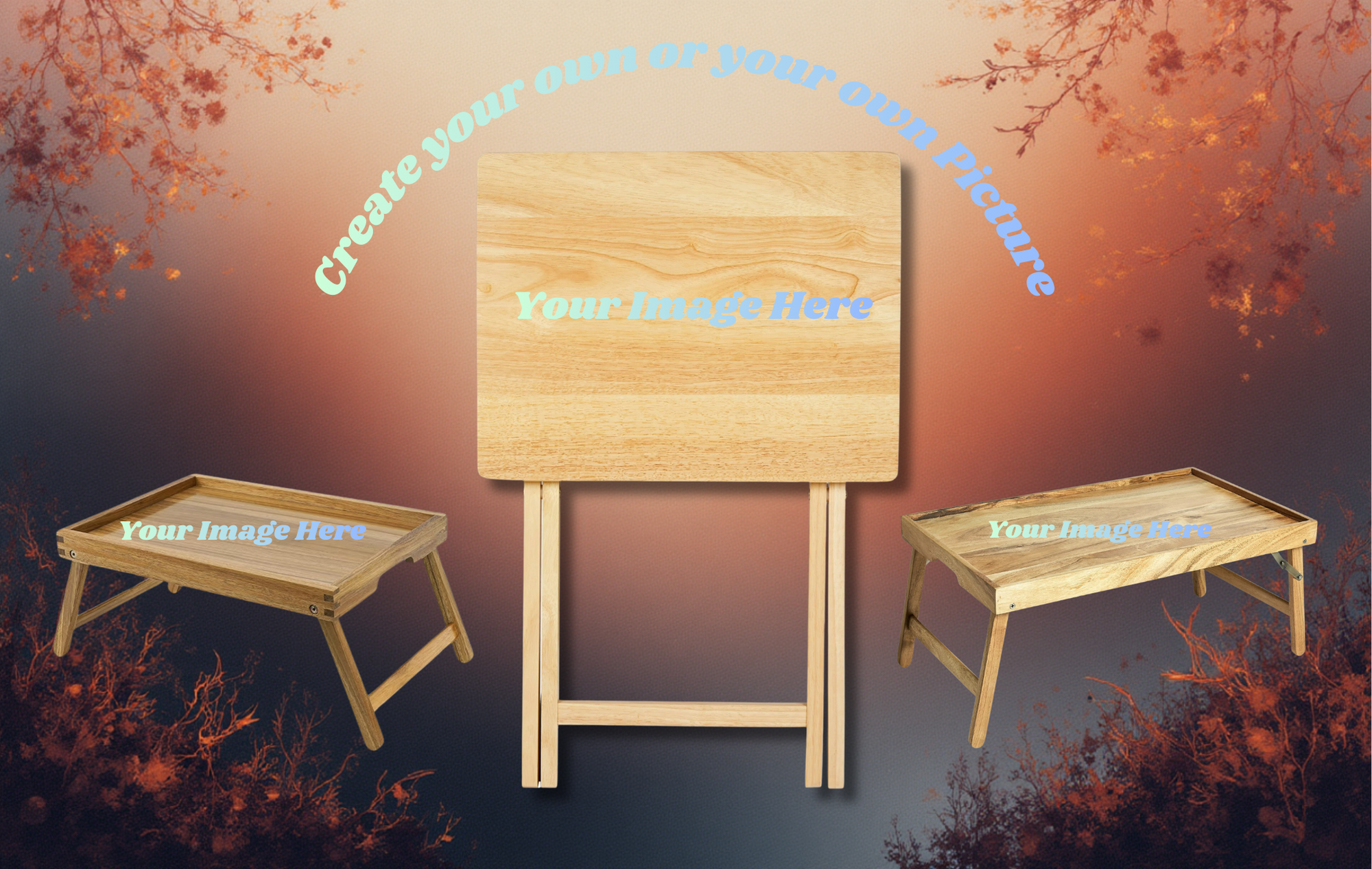 Butterfly Folding TV Trays - Handcrafted Wooden Serving Trays with Glitter