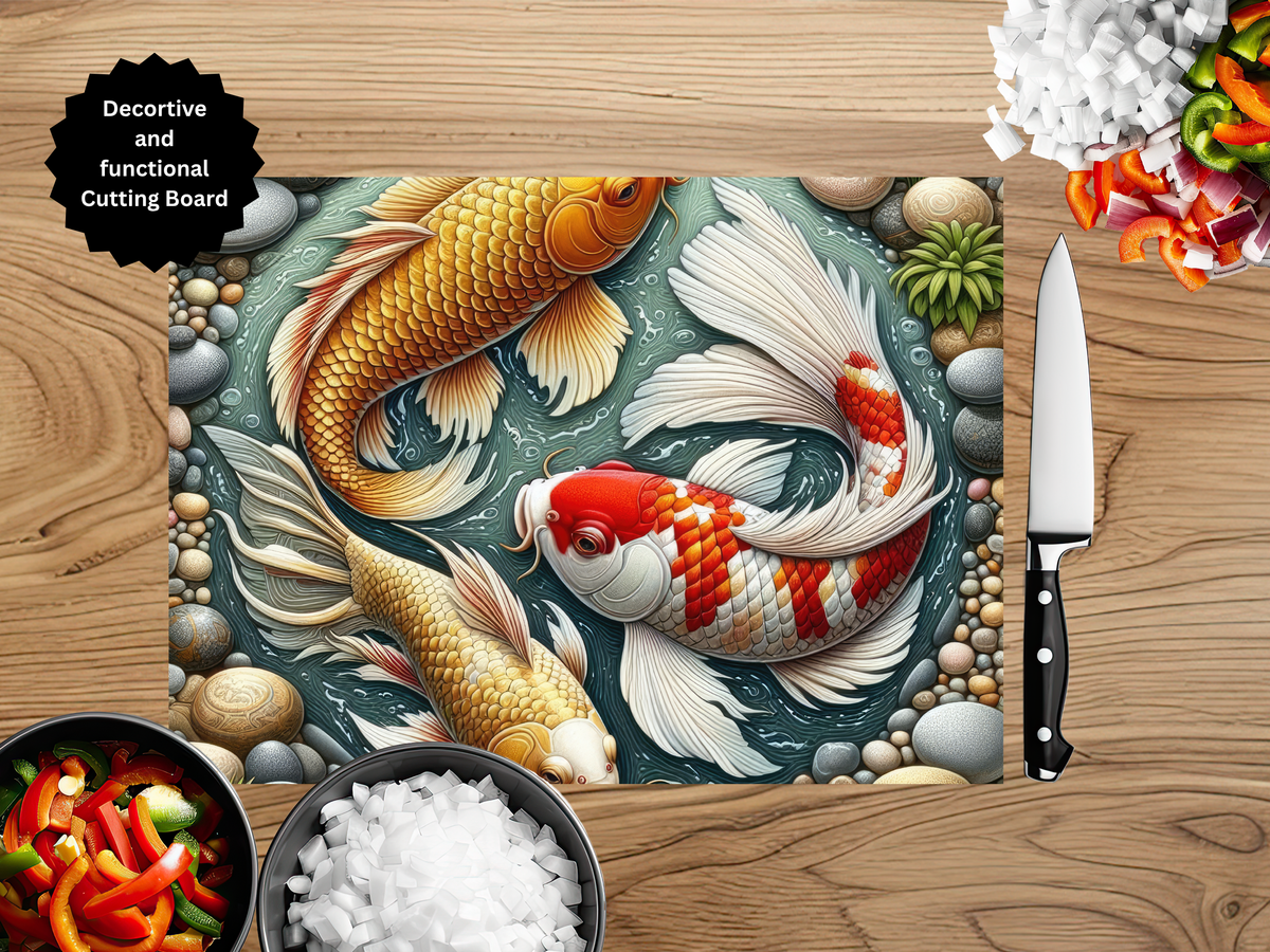 Koi Fish Glass Cutting Board - Tempered Glass Kitchen Board TheCraftNook