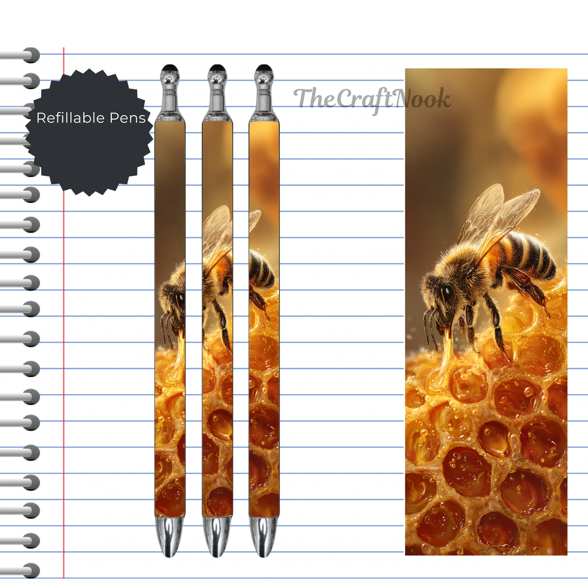 Refillable Pens, Honeybee Images. Bee happy while you write. Multiple options and Images available TheCraftNook