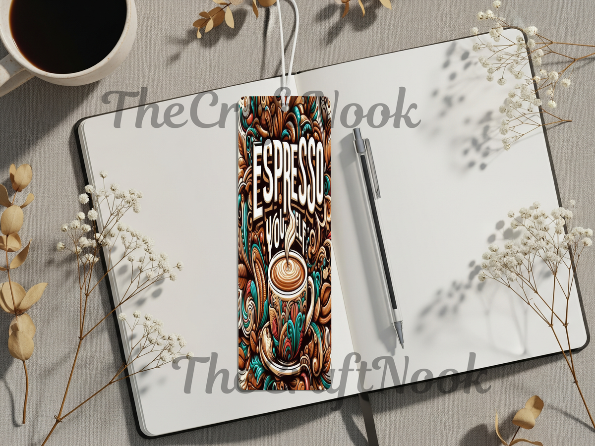 Caffeine & Chapters Bookmark. Aluminum Metal Bookmarks TheCraftNook