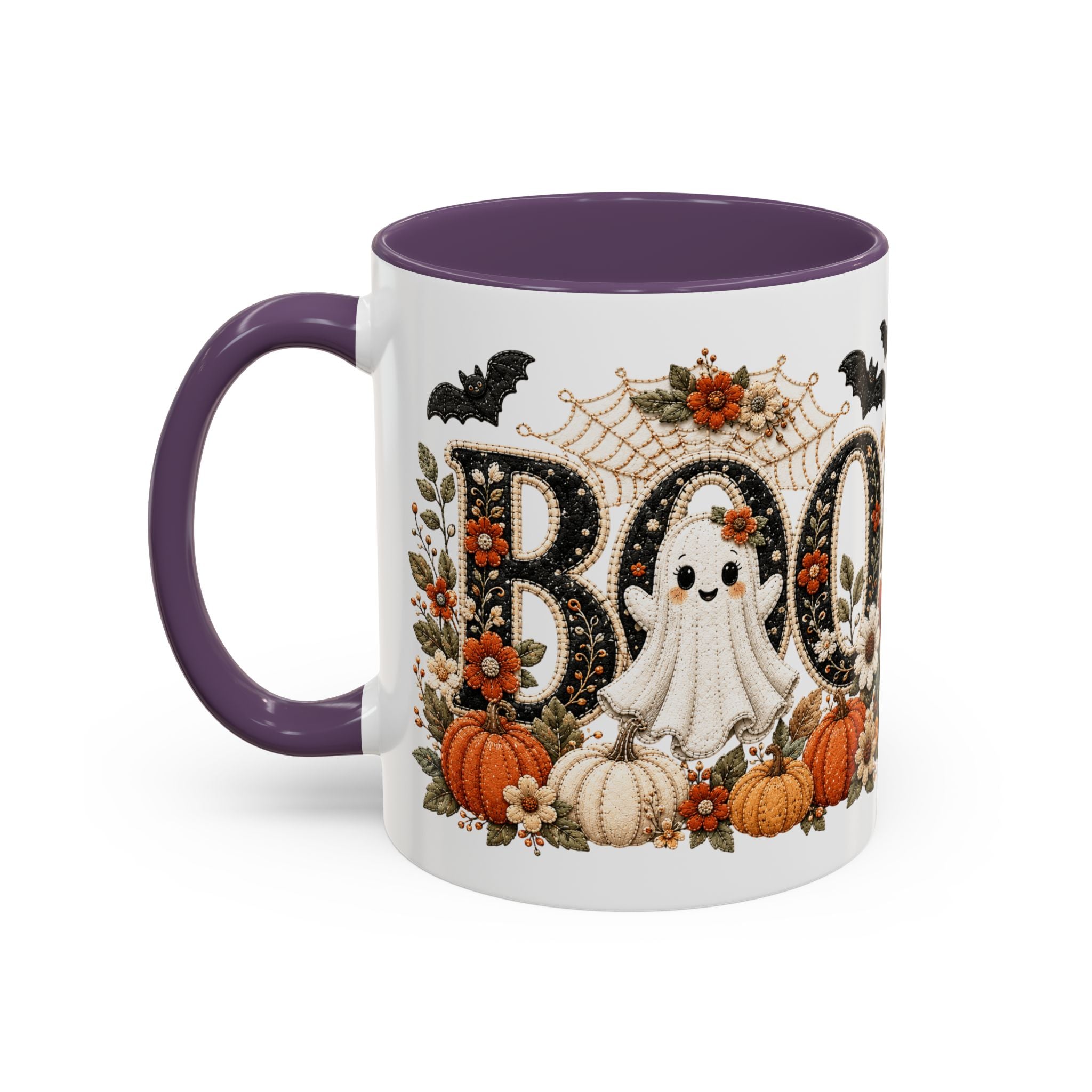 Cute Boo Coffee Mug — Cute Ghost, Pumpkins & Autumn Floral Accent Mug (11oz)