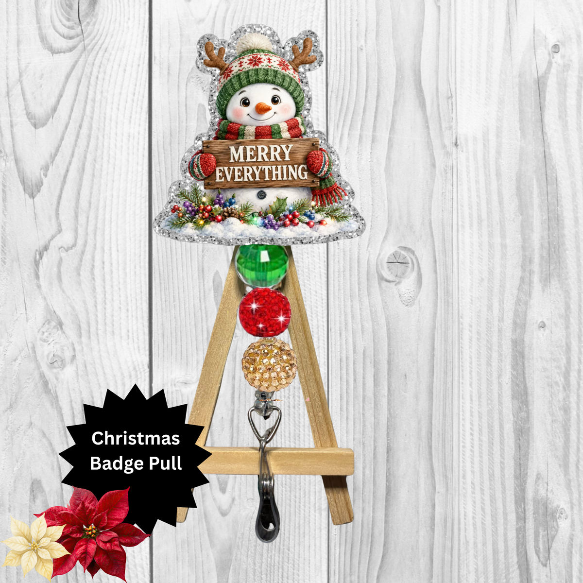 Merry Everything Snowman Glitter Badge Pull | Badge Reel TheCraftNook