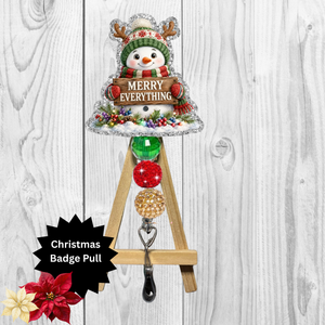 Merry Everything Snowman Glitter Badge Pull | Badge Reel TheCraftNook