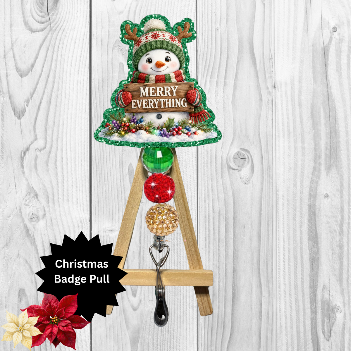 Merry Everything Snowman Glitter Badge Pull | Badge Reel TheCraftNook