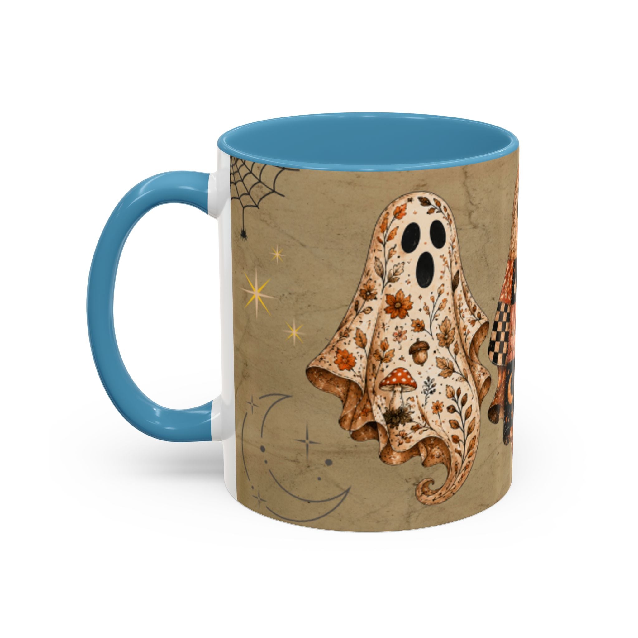 Preppy Ghost Halloween Patchwork Ghost Coffee Mug — Spooky Vintage Accent Ceramic Mug (11/15oz)