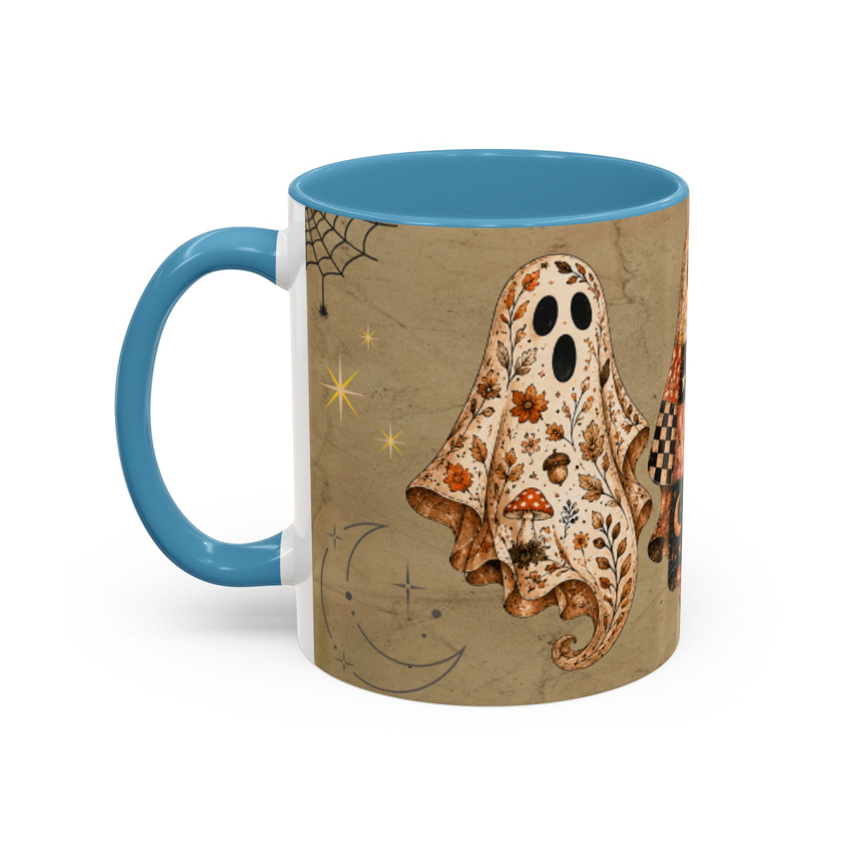 Preppy Ghost Halloween Patchwork Ghost Coffee Mug — Spooky Vintage Accent Ceramic Mug (11/15oz) Printify