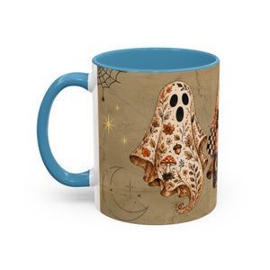 Preppy Ghost Halloween Patchwork Ghost Coffee Mug — Spooky Vintage Accent Ceramic Mug (11/15oz) Printify