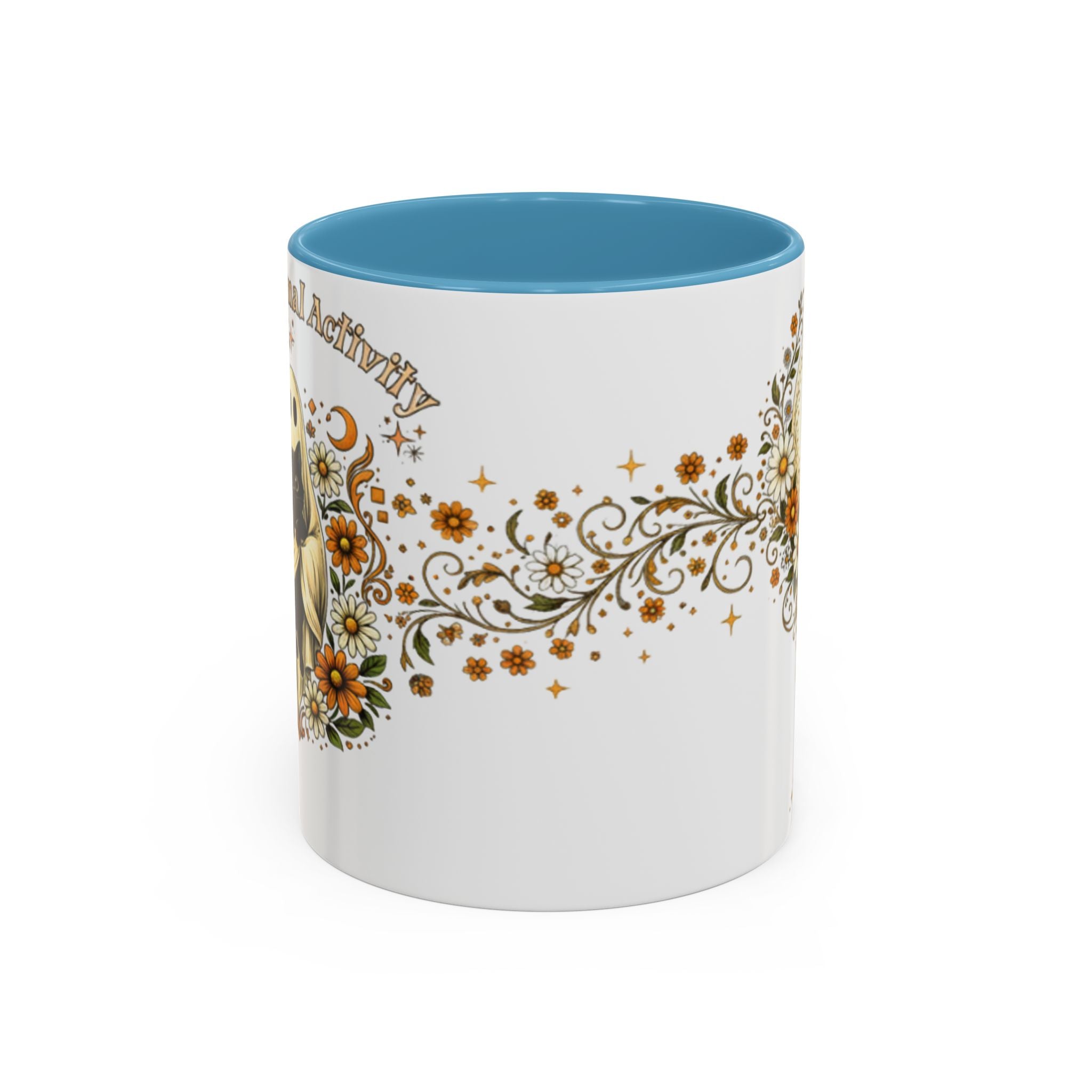 Purranormal Activity Accent Coffee Mug — Black Cat Crescent Moon Floral 11/15oz