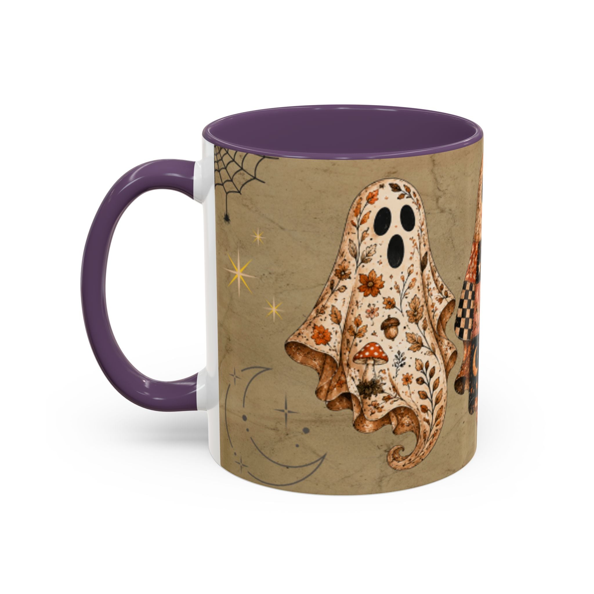 Preppy Ghost Halloween Patchwork Ghost Coffee Mug — Spooky Vintage Accent Ceramic Mug (11/15oz)