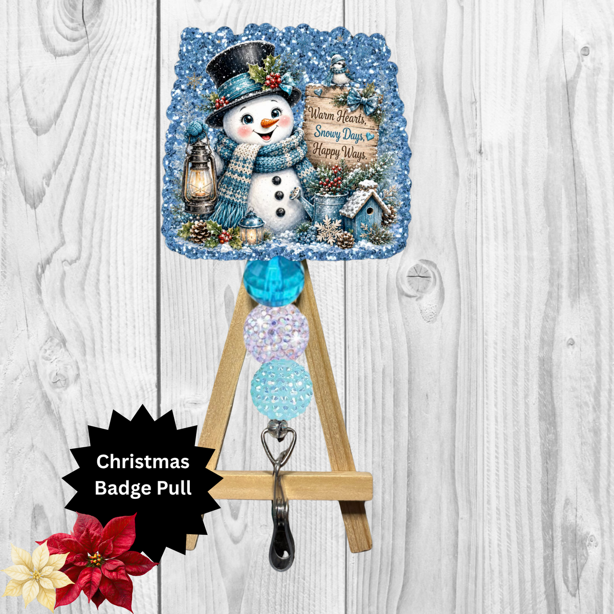 Blue Snowman Badge Pull TheCraftNook