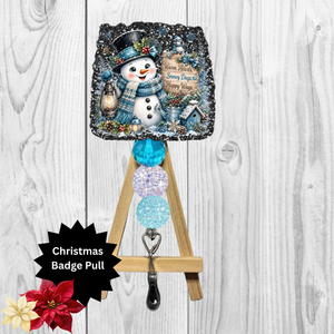 Blue Snowman Badge Pull TheCraftNook