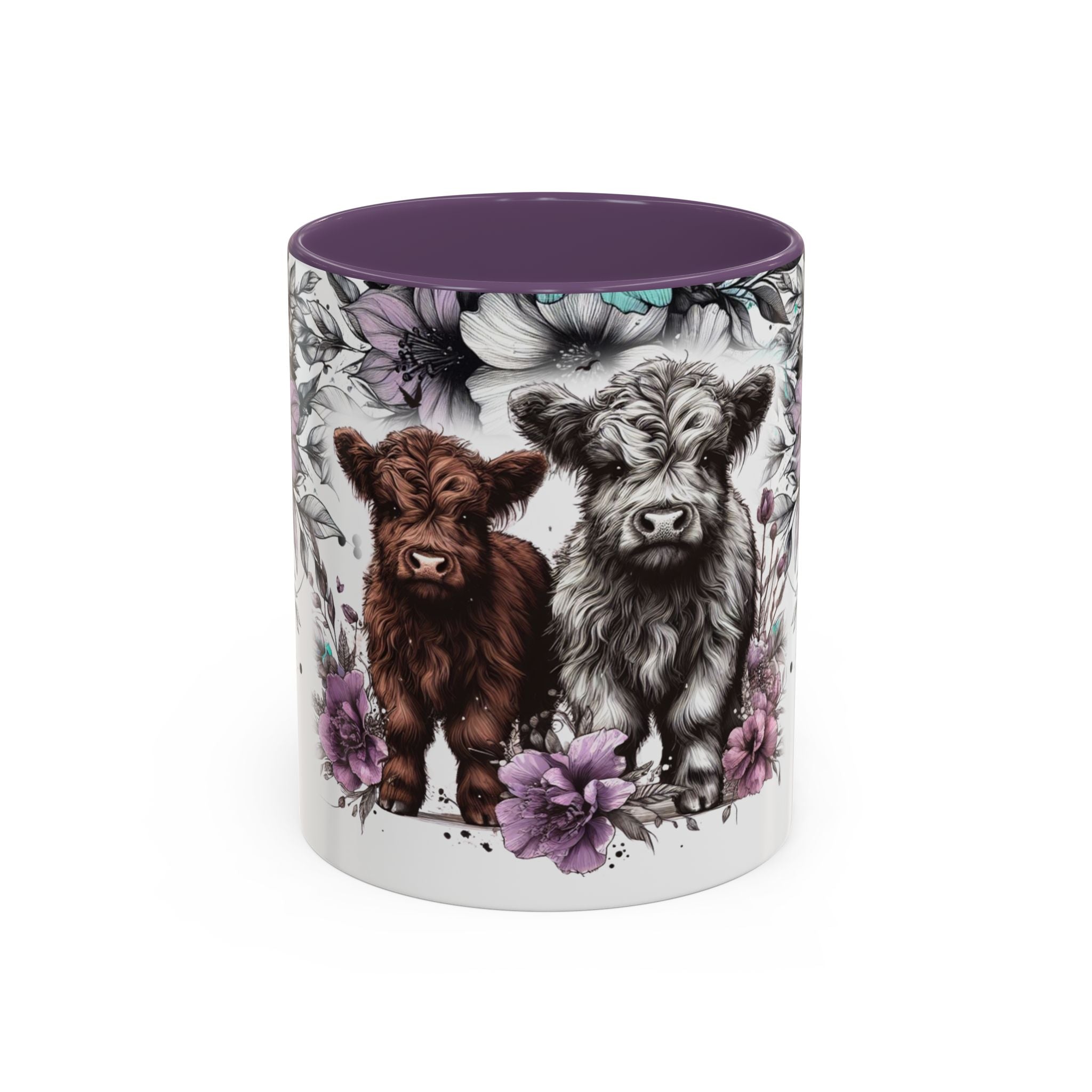 Highland Cow Floral Accent Coffee Mug — Cute Rustic Farmhouse Kitchen Gift