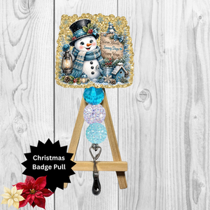 Blue Snowman Badge Pull TheCraftNook