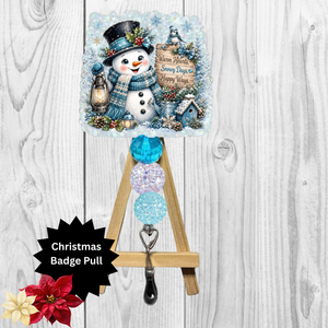 Blue Snowman Badge Pull TheCraftNook