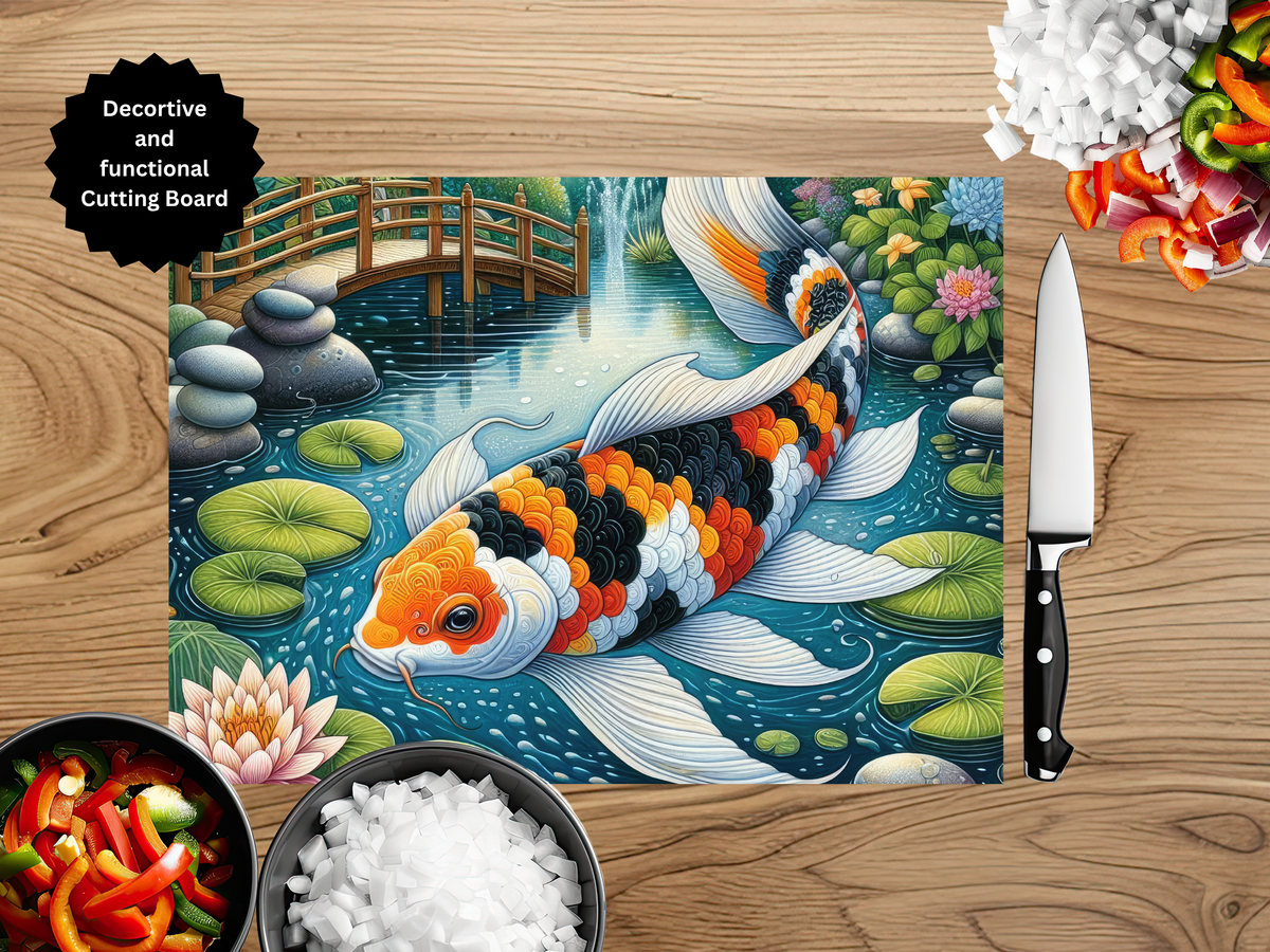 Koi Fish Glass Cutting Board - Tempered Glass Kitchen Board TheCraftNook