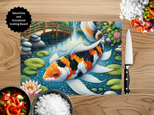 Koi Fish Glass Cutting Board - Tempered Glass Kitchen Board TheCraftNook