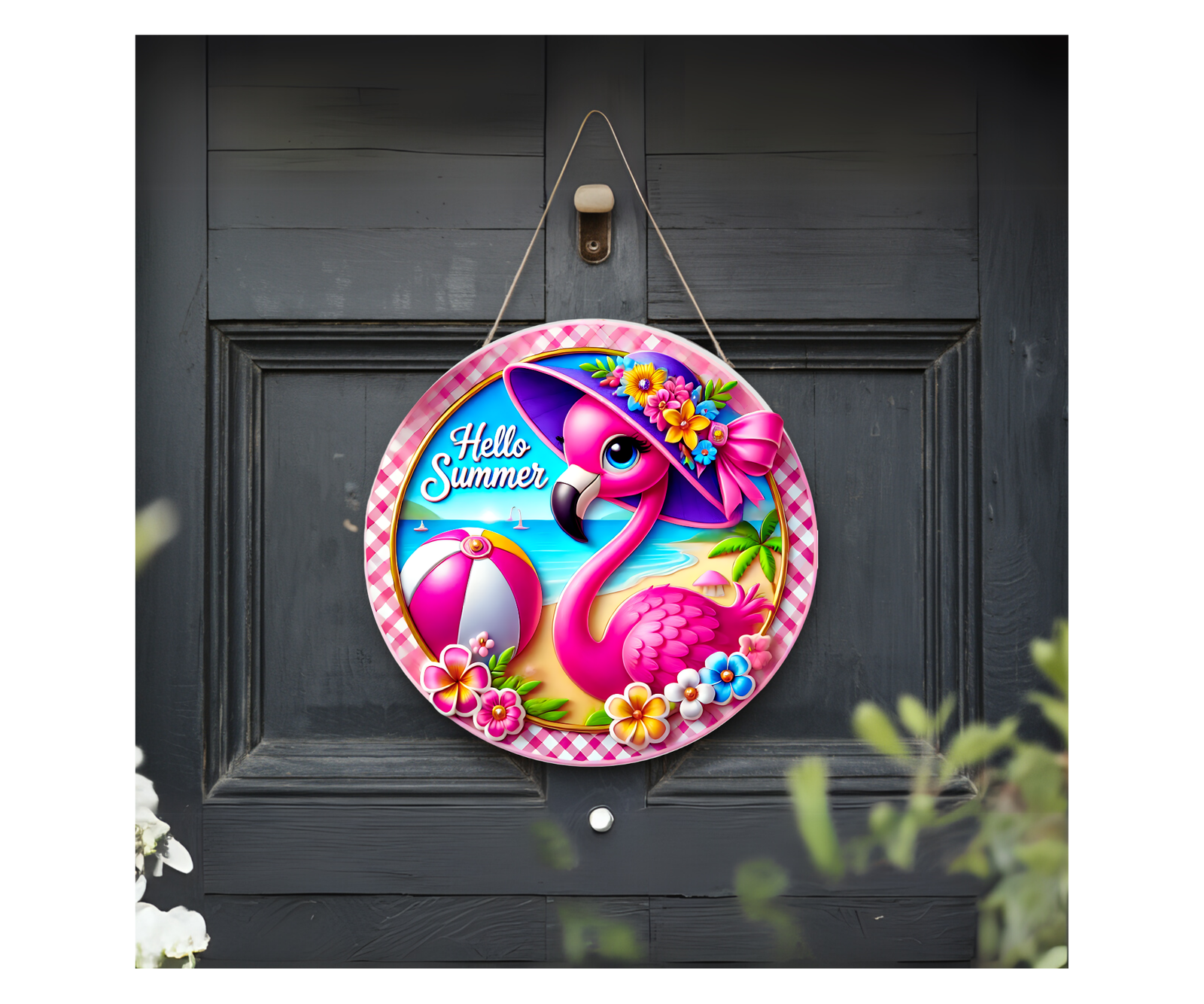 Home of the Flock Flamingo Door Signs, Multiple images options. TheCraftNook