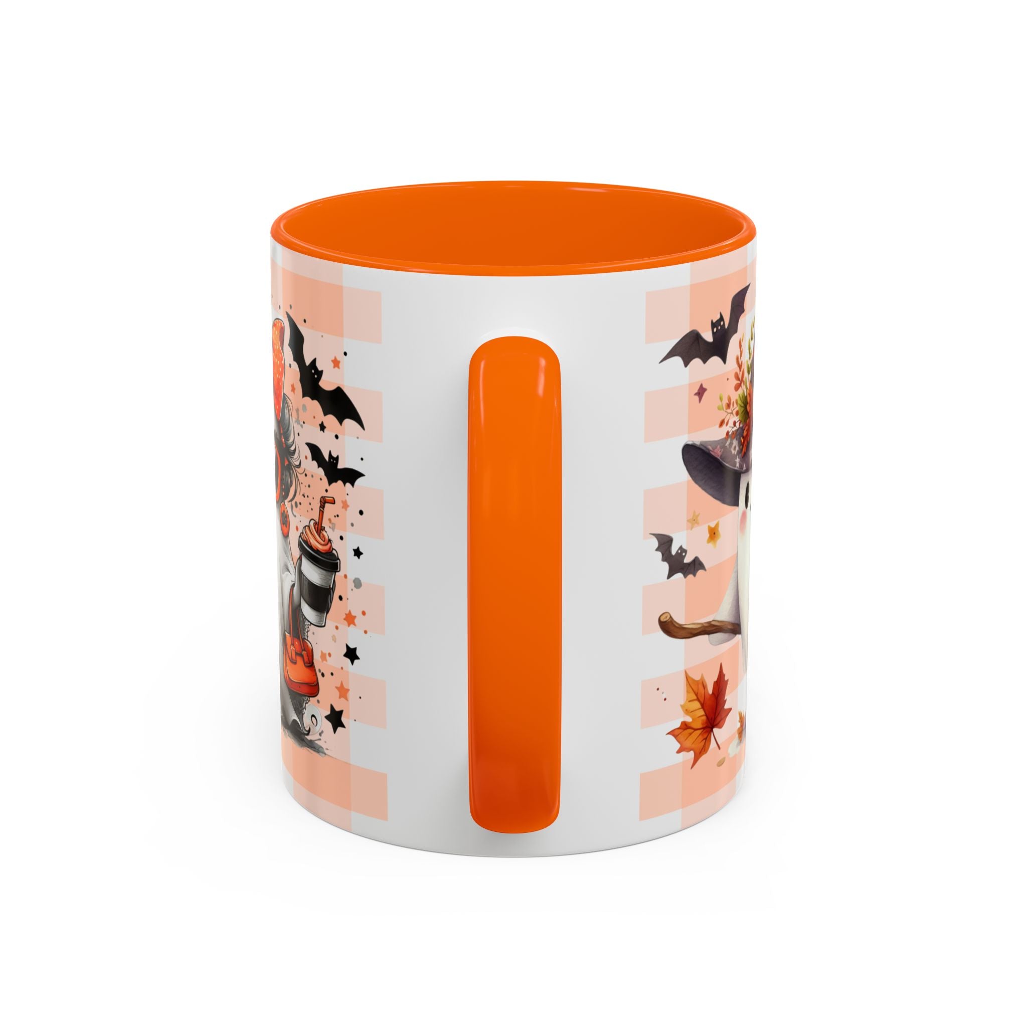 Spooky Season Accent Coffee Mug — Cute Halloween Ghost with Pumpkins (11/15oz)