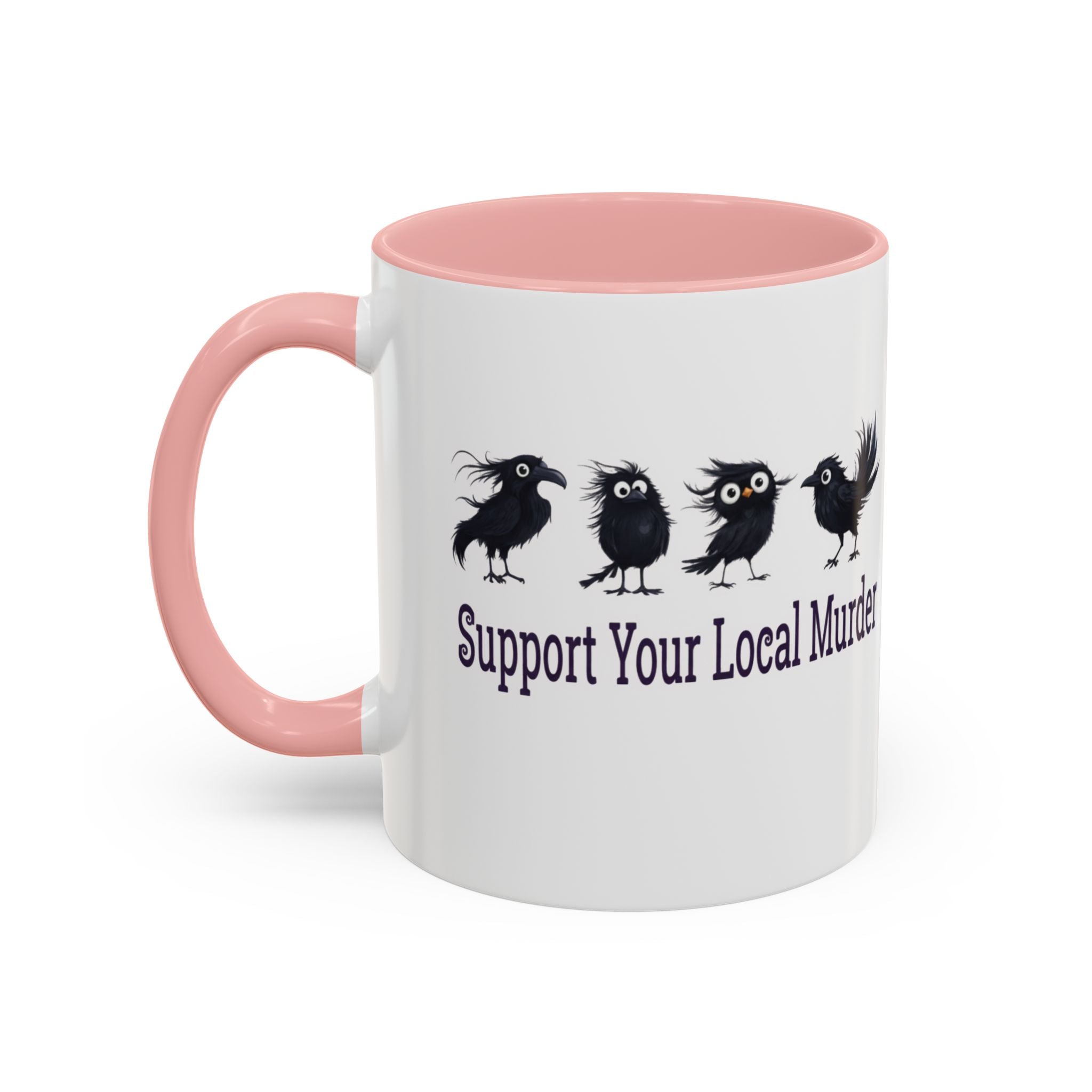 Local Murder Accent Coffee Mug — Cute Crow Flock "Not A Real Murder" Illustration
