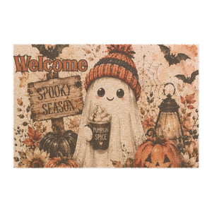 Welcome Spooky Season Halloween Doormat — Cute Ghost Pumpkin Fall Welcome Mat Printify